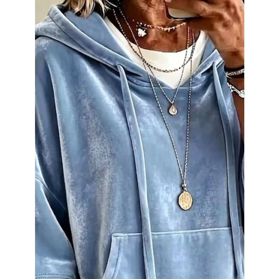 Velvet Kangaroo Pocket Drawstring Hoodie Apparel and Accessories
