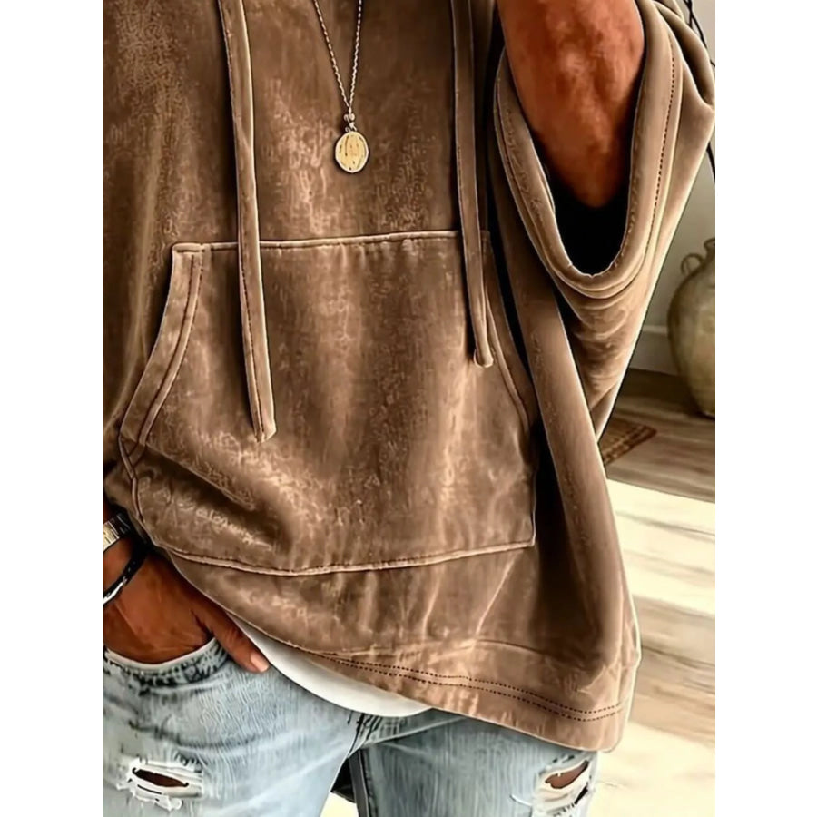 Velvet Kangaroo Pocket Drawstring Hoodie Apparel and Accessories