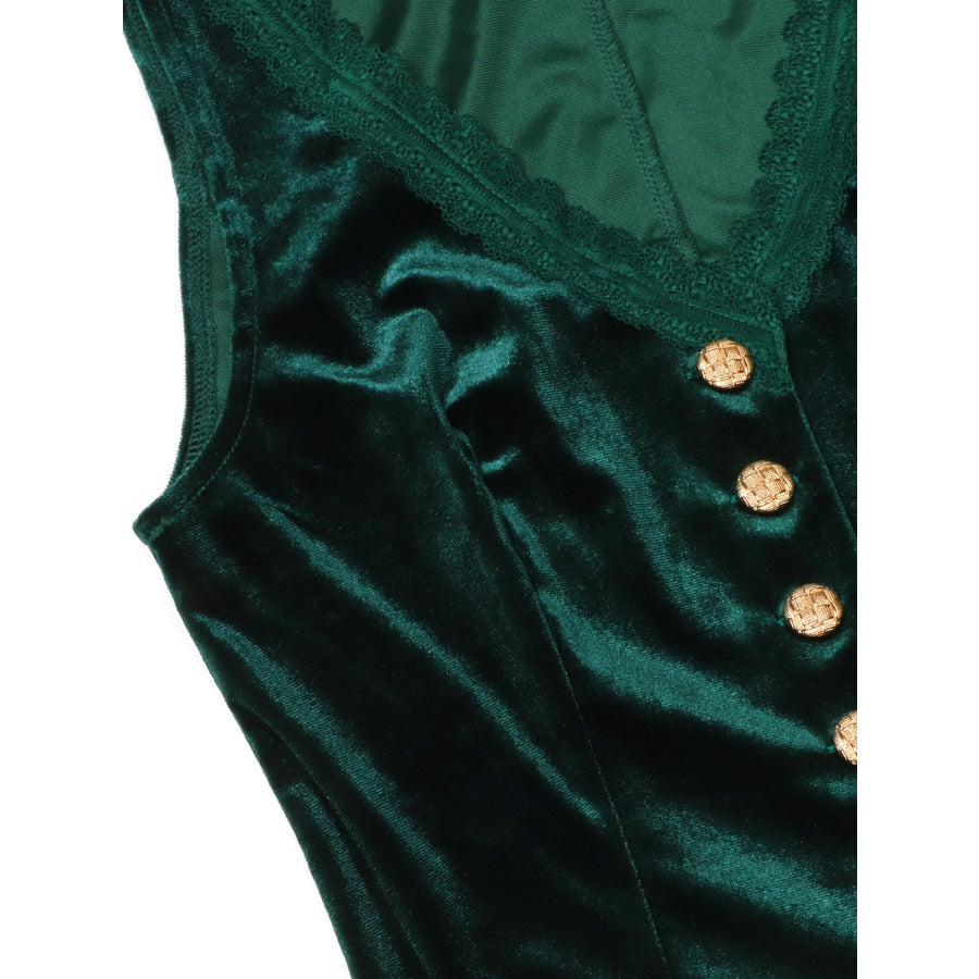 Velvet Lace Trim Button-Down Vest Apparel and Accessories
