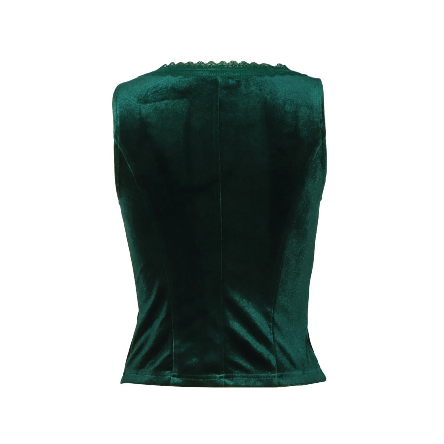 Velvet Lace Trim Button-Down Vest Apparel and Accessories