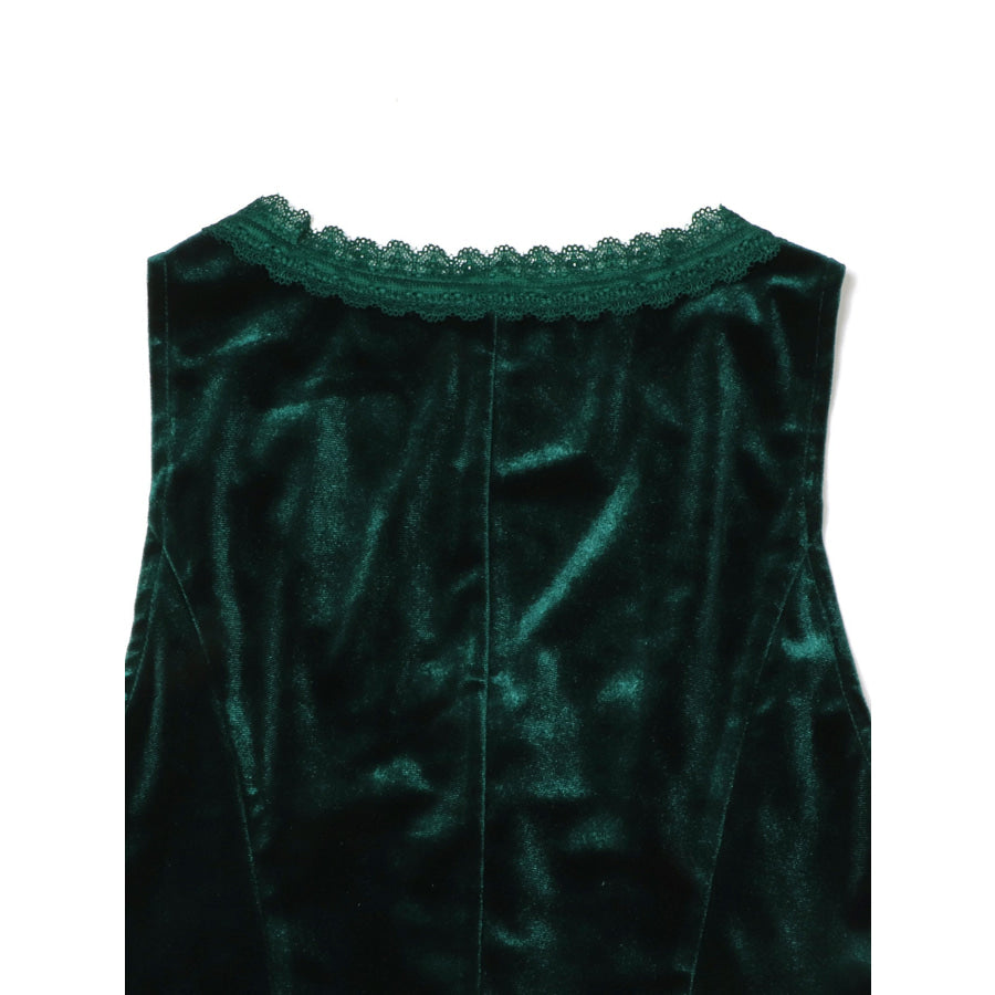 Velvet Lace Trim Button-Down Vest Apparel and Accessories