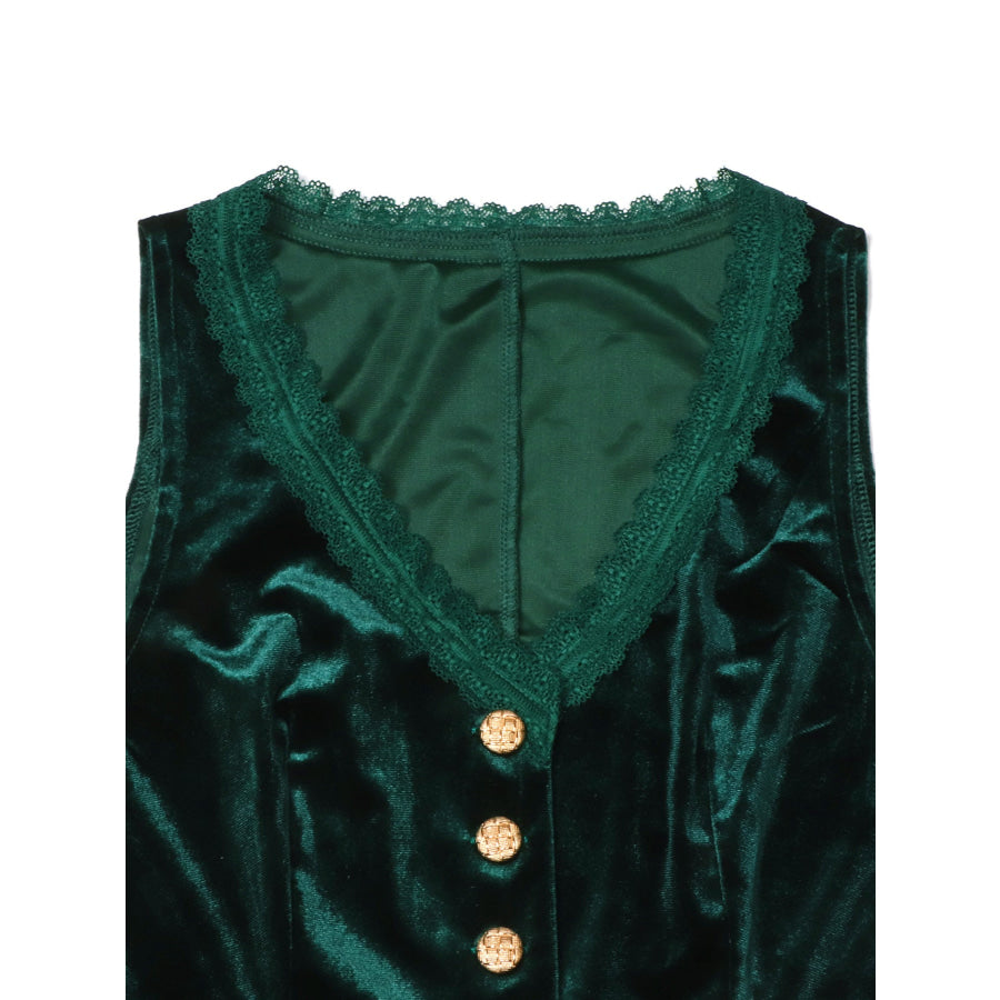 Velvet Lace Trim Button-Down Vest Apparel and Accessories