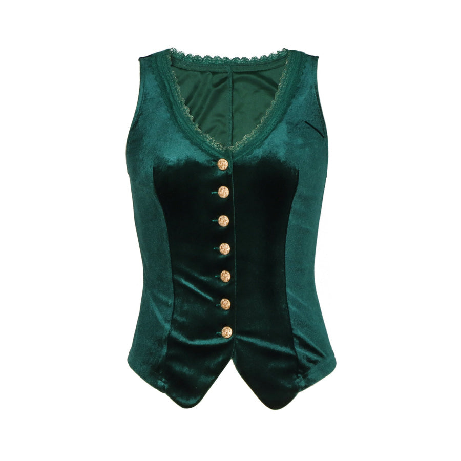 Velvet Lace Trim Button-Down Vest Apparel and Accessories