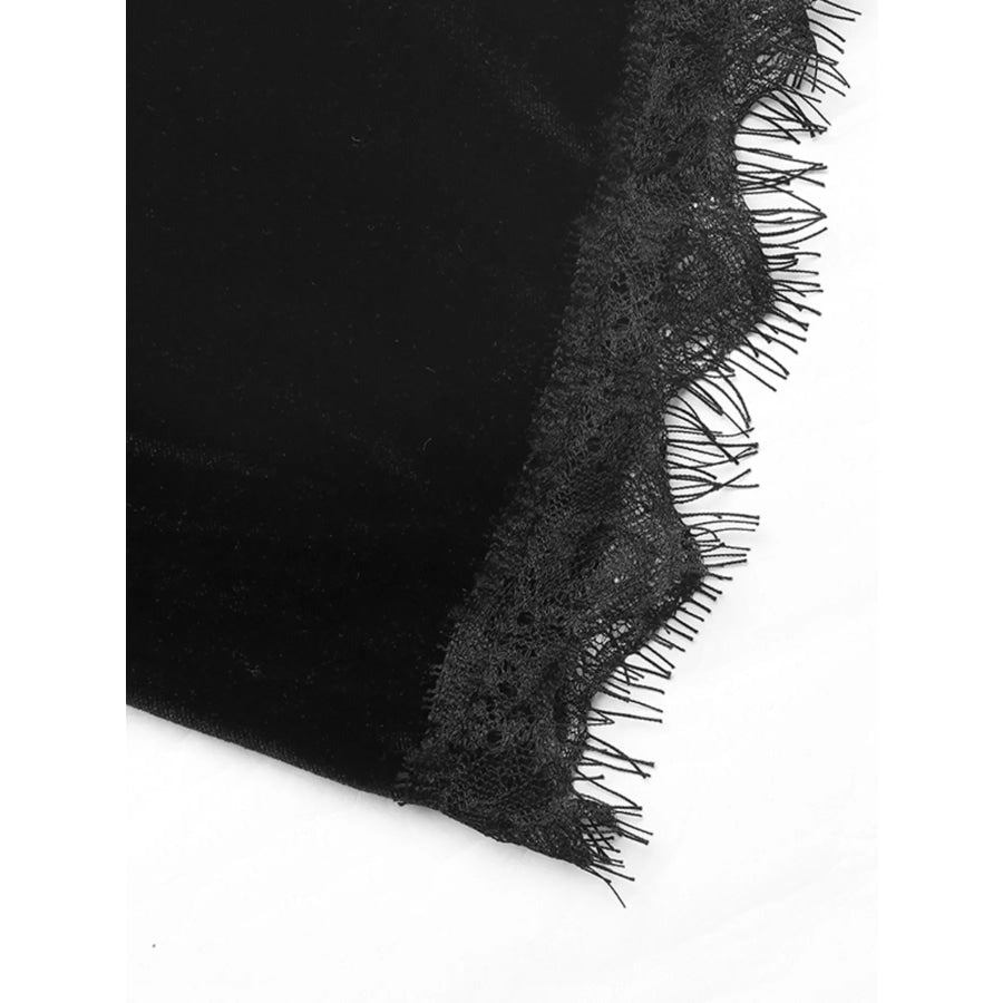 Velvet Lace Trim V-Neck Mini Dress Apparel and Accessories