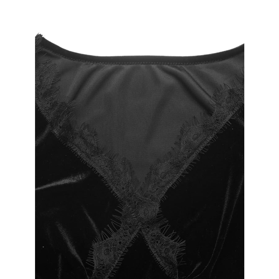 Velvet Lace Trim V-Neck Mini Dress Apparel and Accessories
