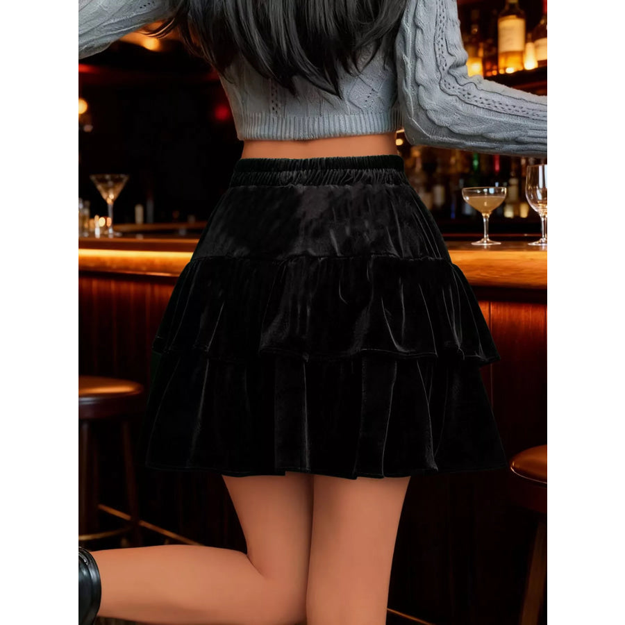 Velvet Layered Mini Skirt Apparel and Accessories