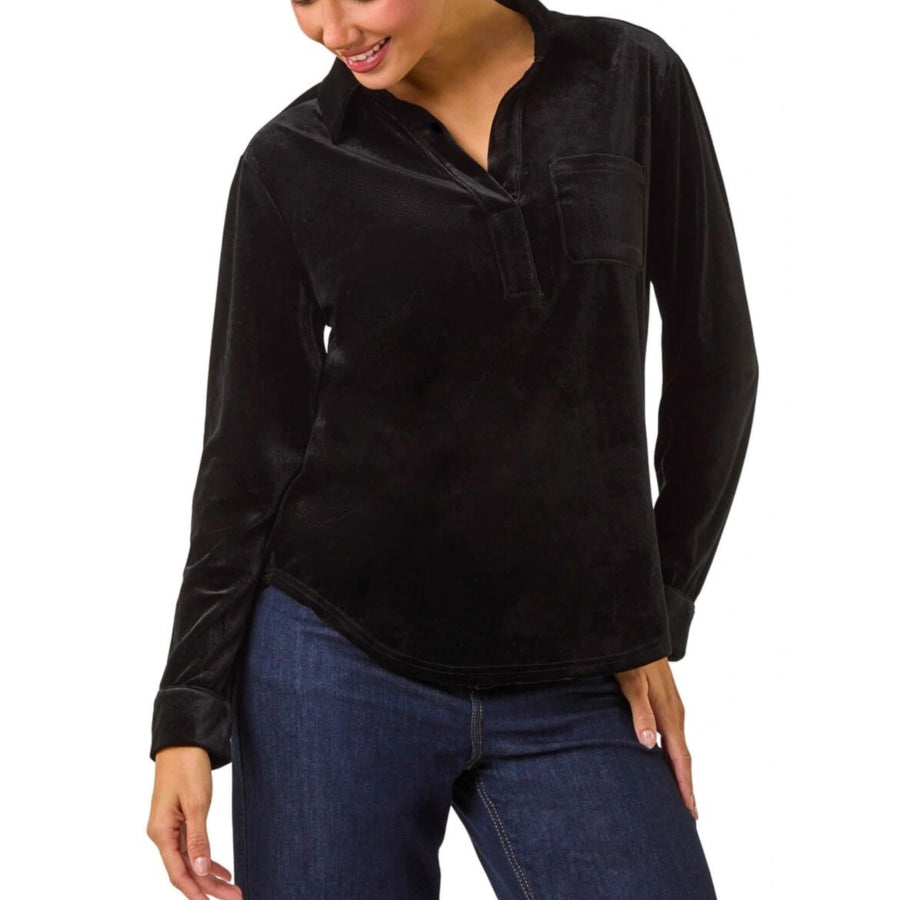 Velvet Long Sleeve Blouse Black / S Apparel and Accessories