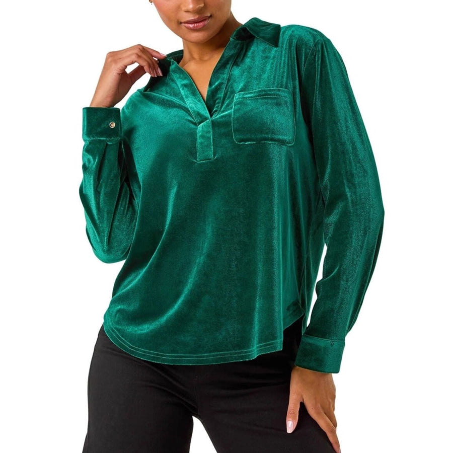 Velvet Long Sleeve Blouse Dark Green / S Apparel and Accessories