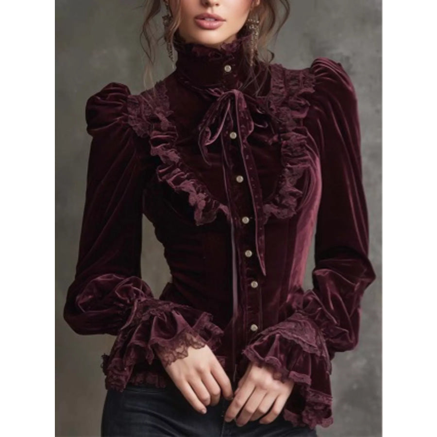 Velvet Long Sleeve Blouse Red / XS Apparel and Accessories