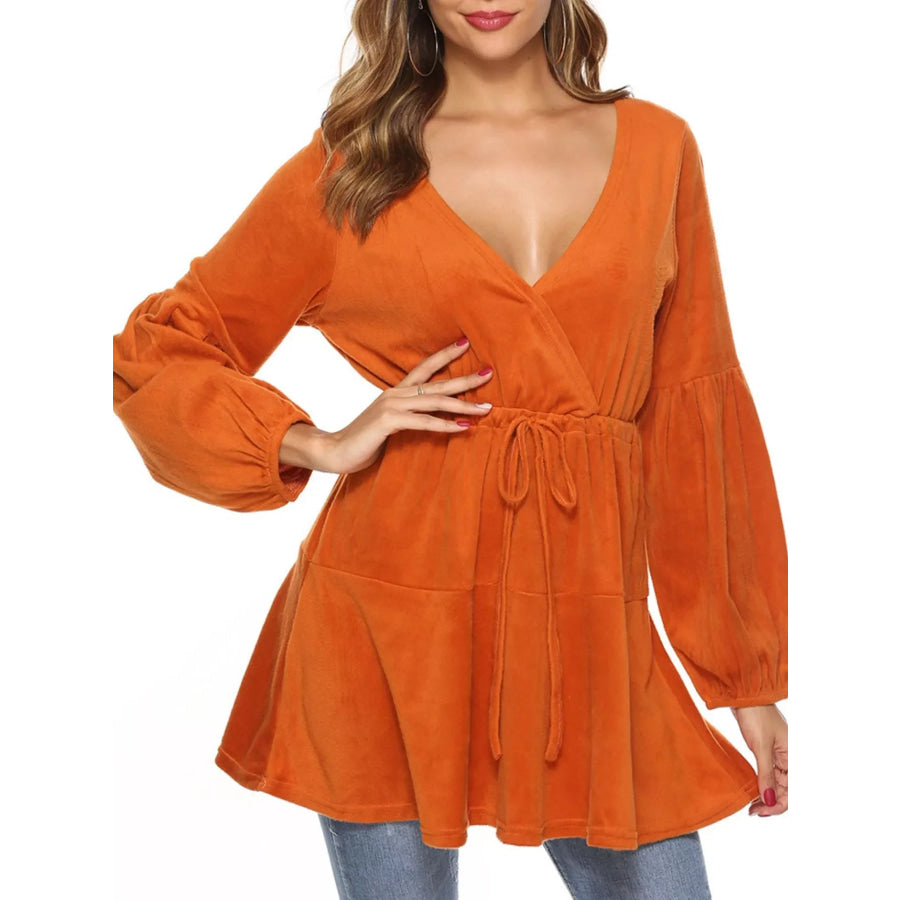 Velvet Long Sleeve Drawstring Blouse Apparel and Accessories