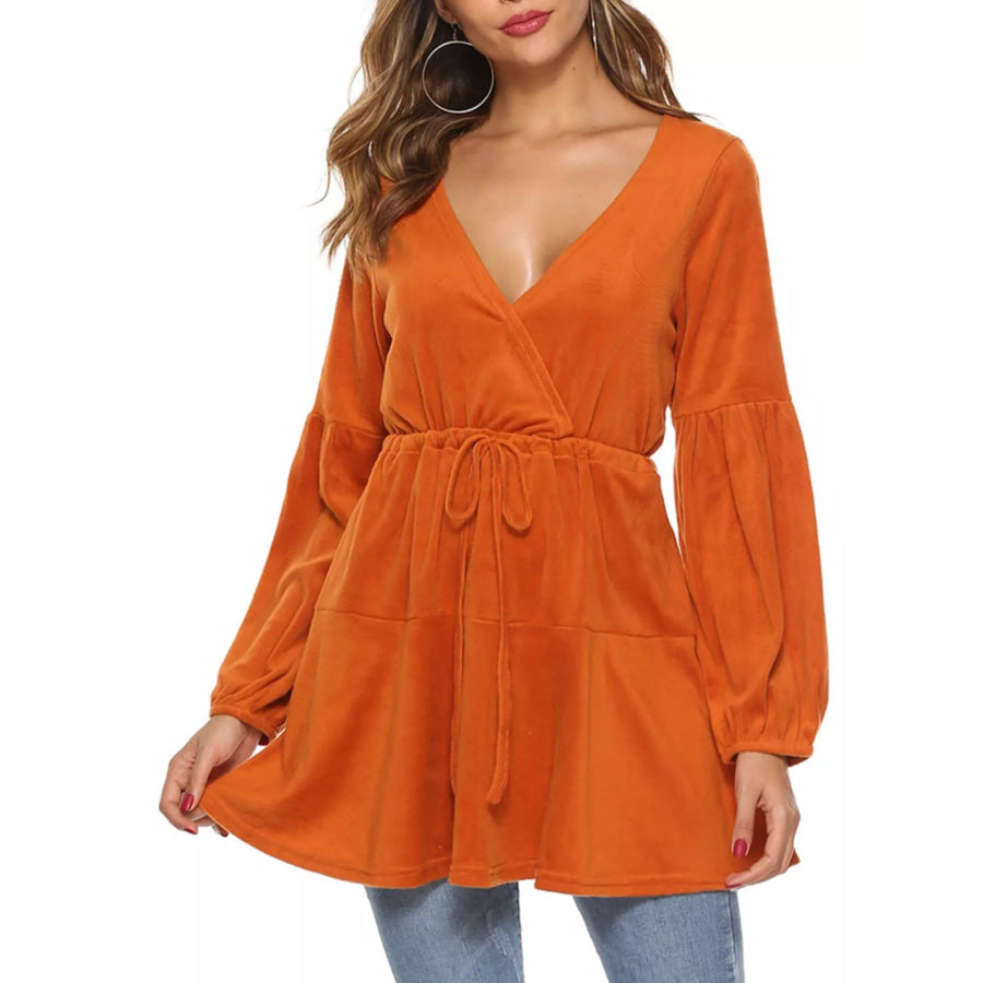 Velvet Long Sleeve Drawstring Blouse Apparel and Accessories