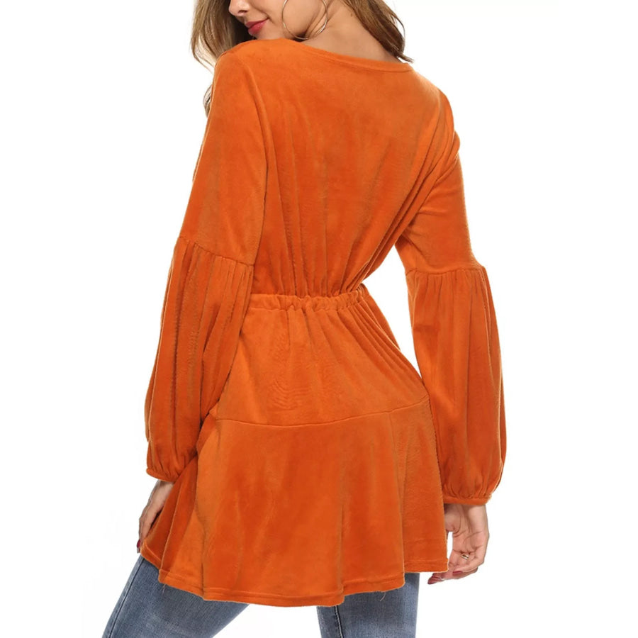 Velvet Long Sleeve Drawstring Blouse Apparel and Accessories