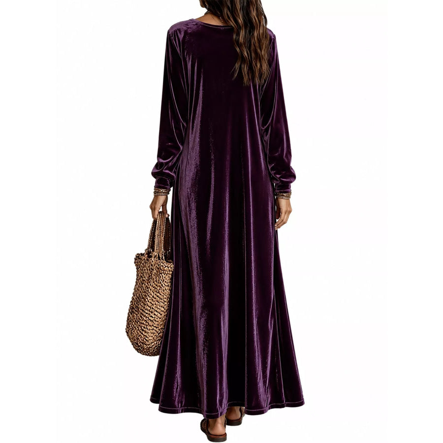 Velvet Long-Sleeve Maxi Dress Apparel and Accessories