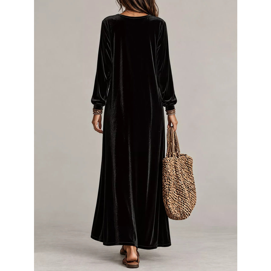 Velvet Long-Sleeve Maxi Dress Apparel and Accessories