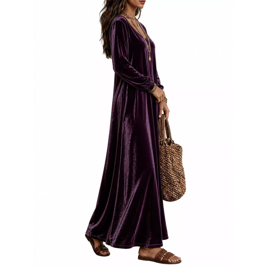 Velvet Long-Sleeve Maxi Dress Apparel and Accessories