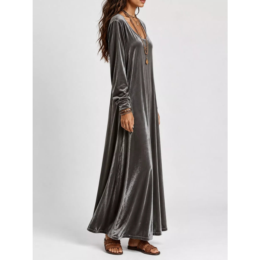 Velvet Long-Sleeve Maxi Dress Apparel and Accessories