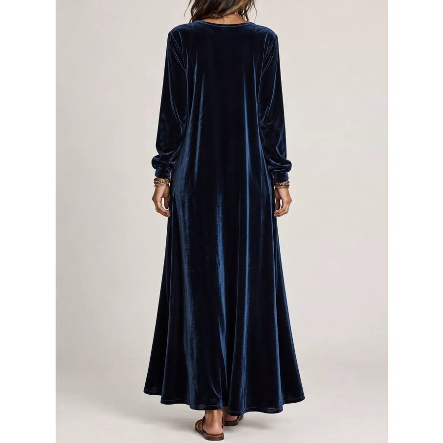 Velvet Long-Sleeve Maxi Dress Apparel and Accessories