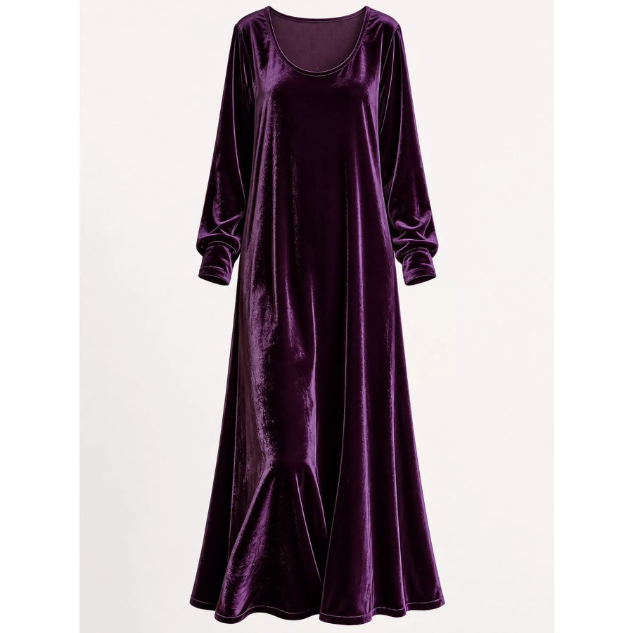 Velvet Long-Sleeve Maxi Dress Apparel and Accessories