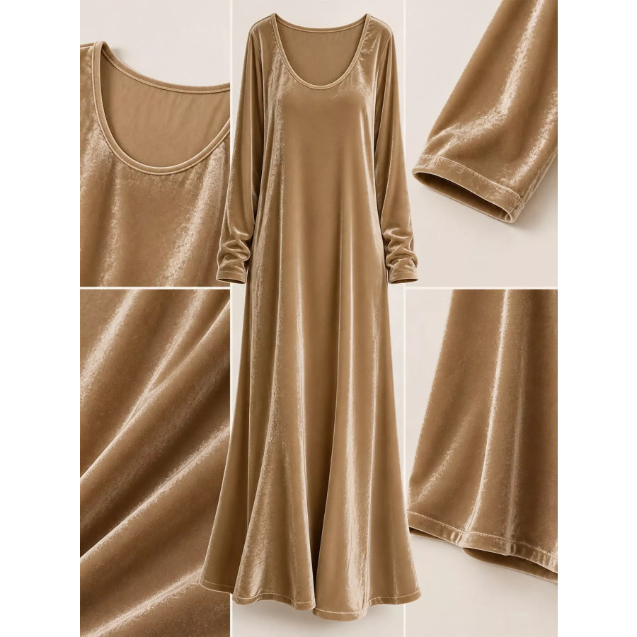 Velvet Long-Sleeve Maxi Dress Apparel and Accessories
