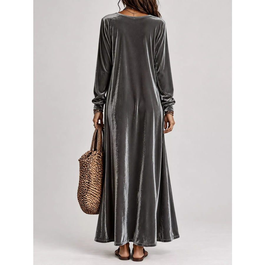 Velvet Long-Sleeve Maxi Dress Apparel and Accessories