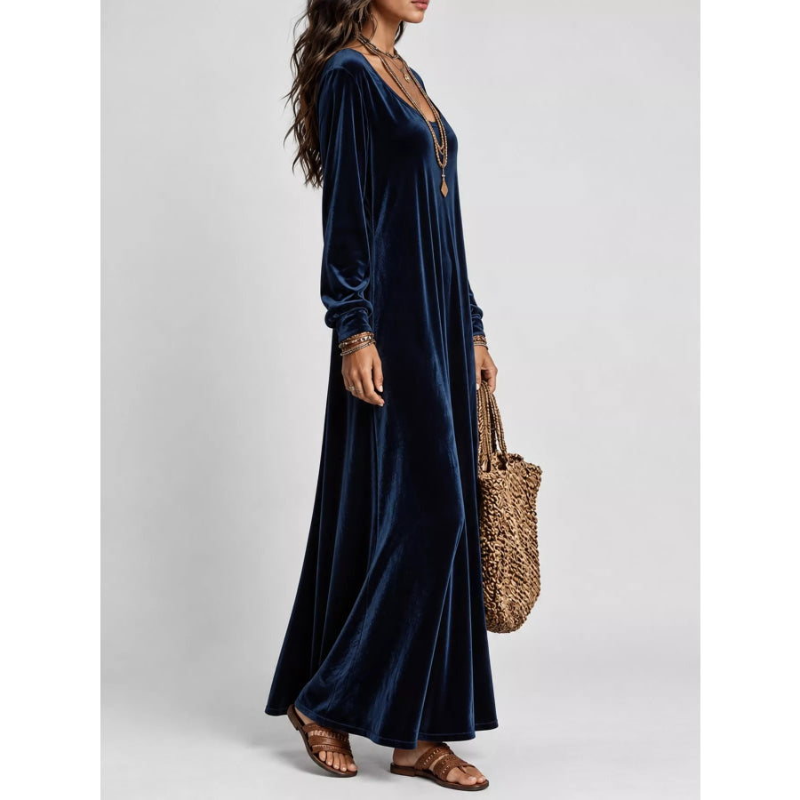 Velvet Long-Sleeve Maxi Dress Apparel and Accessories