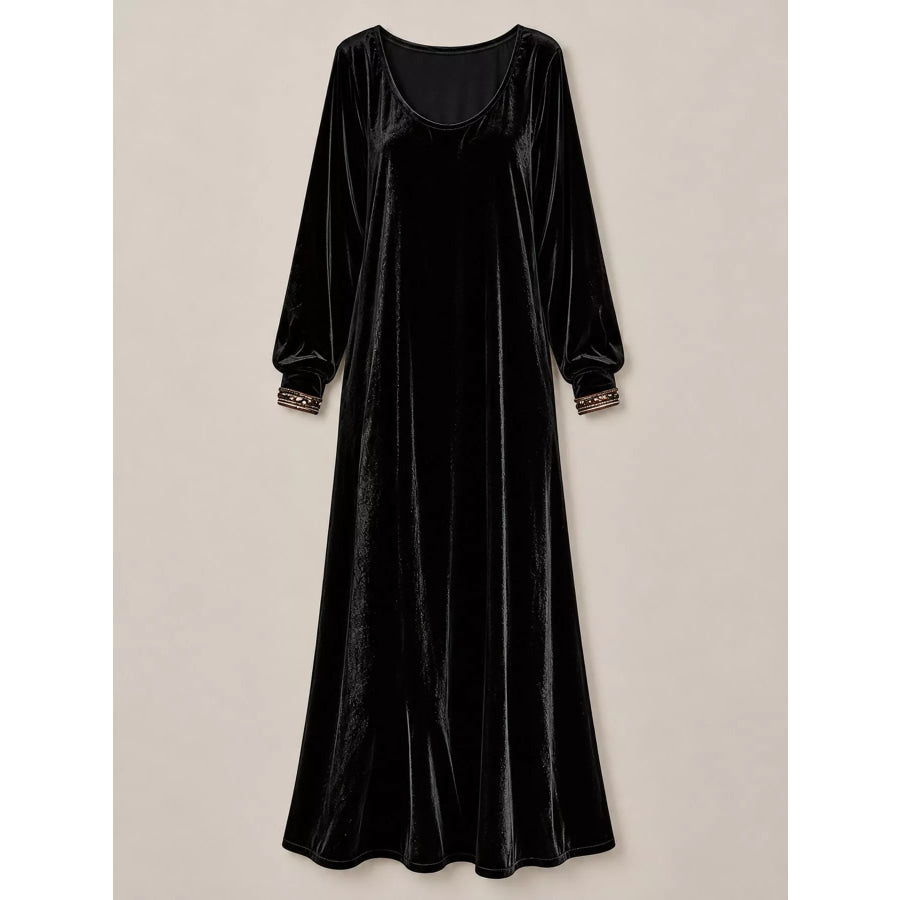 Velvet Long-Sleeve Maxi Dress Apparel and Accessories