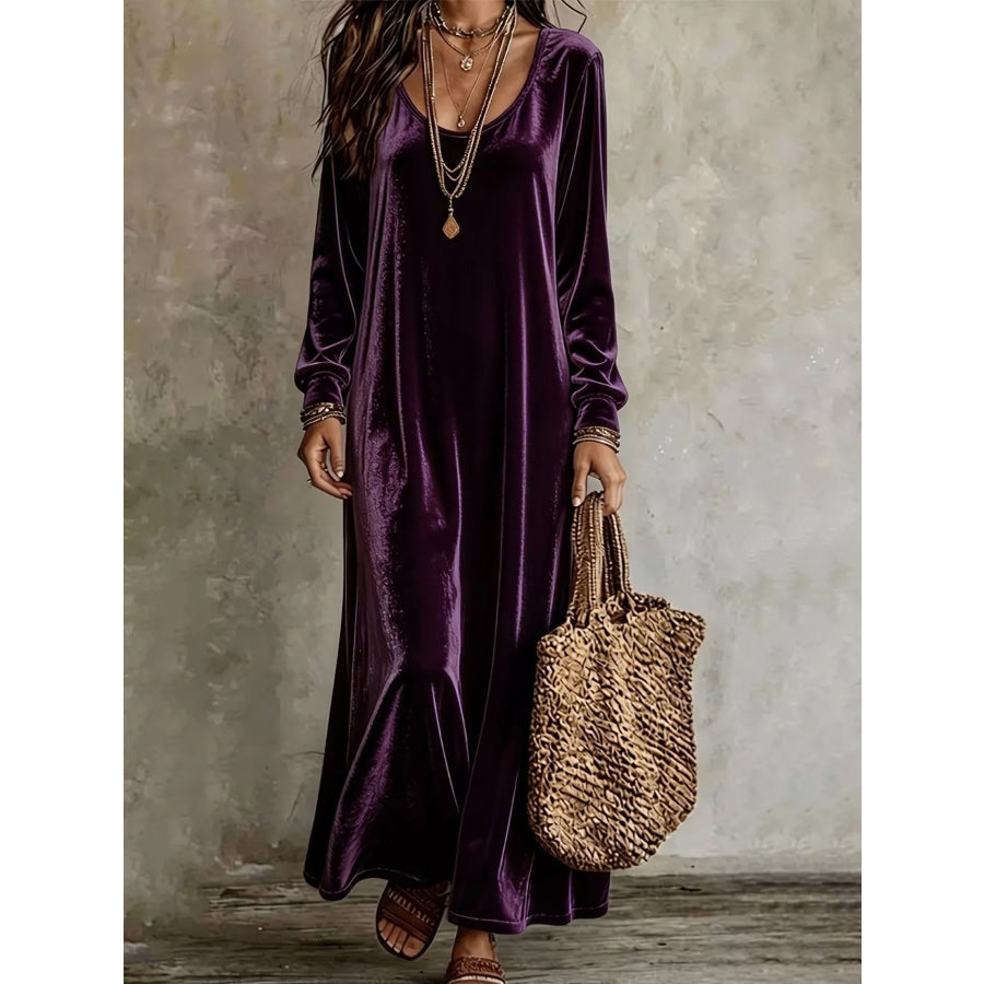 Velvet Long-Sleeve Maxi Dress Apparel and Accessories