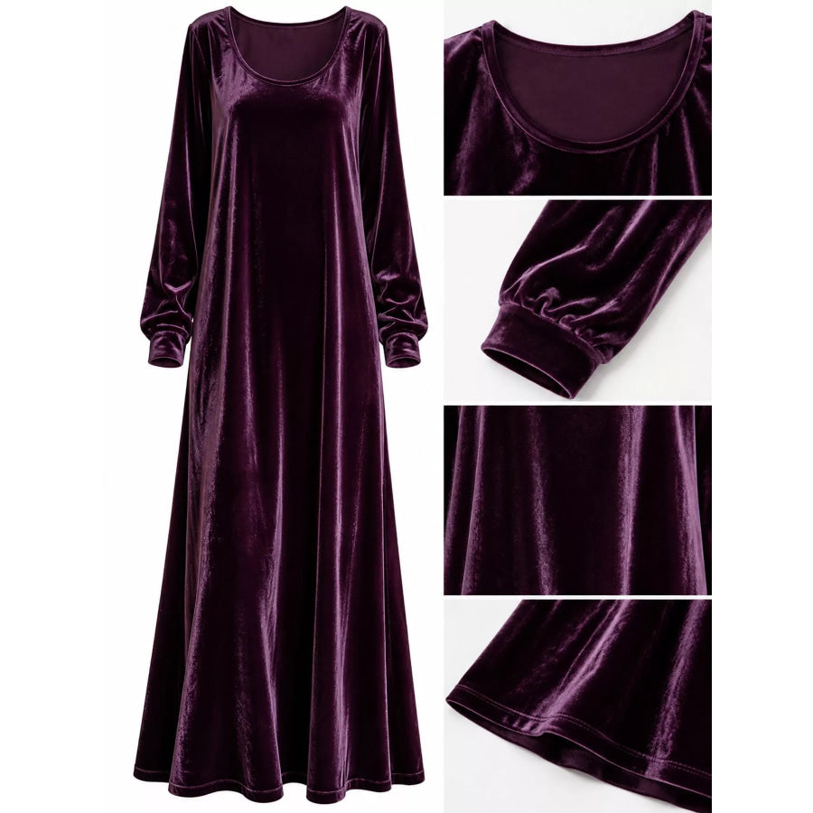Velvet Long-Sleeve Maxi Dress Apparel and Accessories