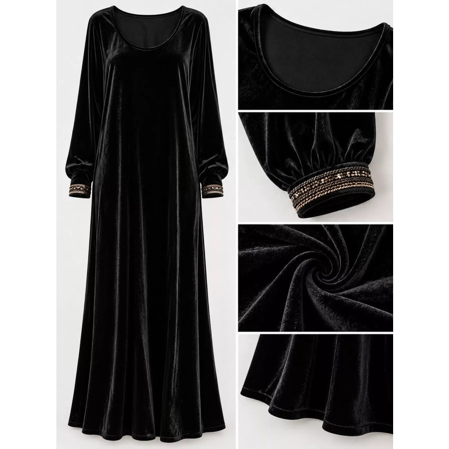 Velvet Long-Sleeve Maxi Dress Apparel and Accessories