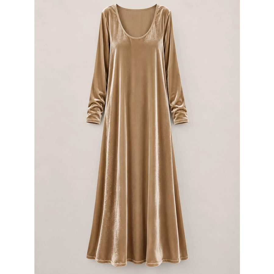 Velvet Long-Sleeve Maxi Dress Apparel and Accessories
