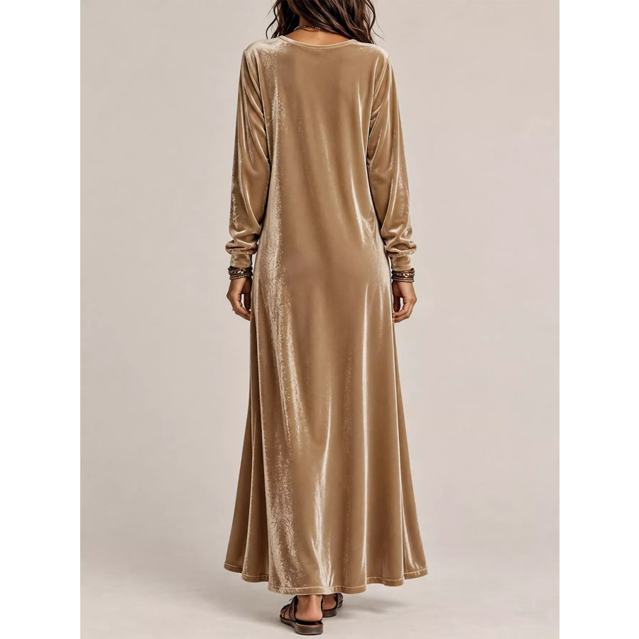Velvet Long-Sleeve Maxi Dress Apparel and Accessories