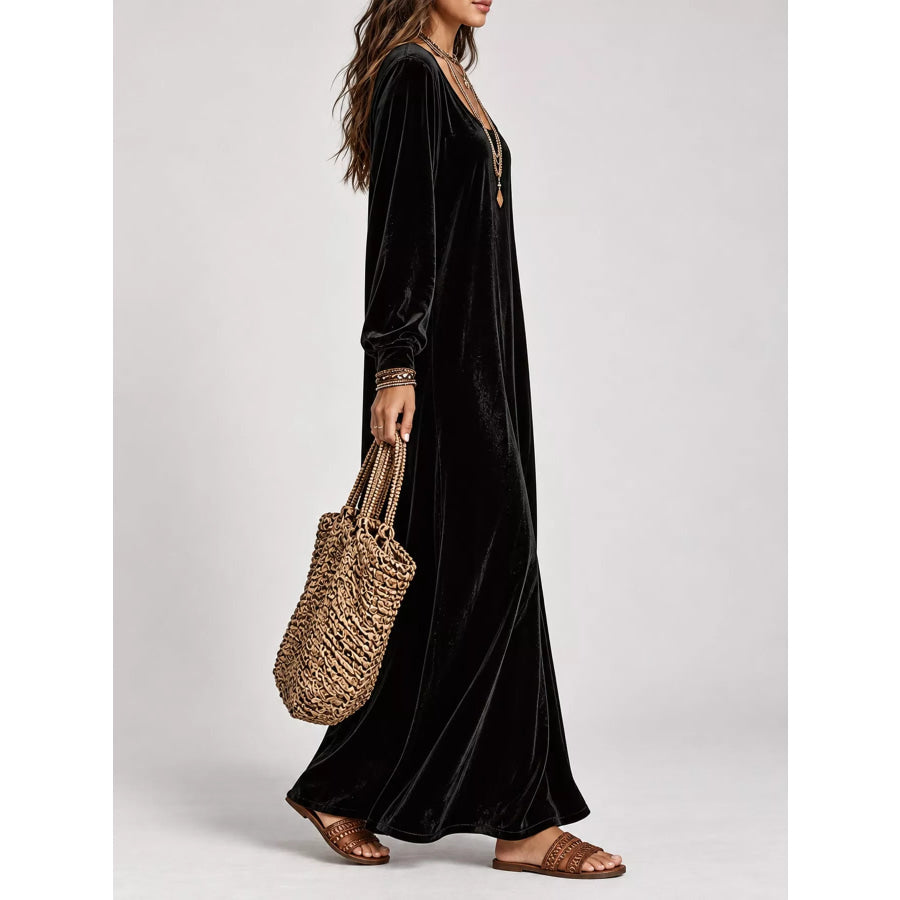 Velvet Long-Sleeve Maxi Dress Apparel and Accessories