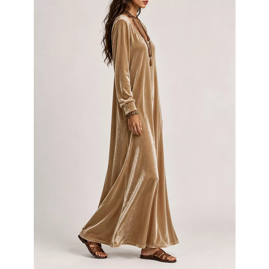 Velvet Long-Sleeve Maxi Dress Apparel and Accessories