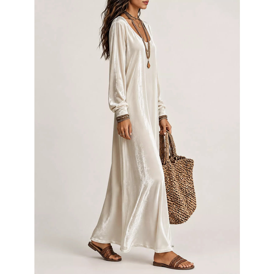 Velvet Long-Sleeve Maxi Dress Apparel and Accessories