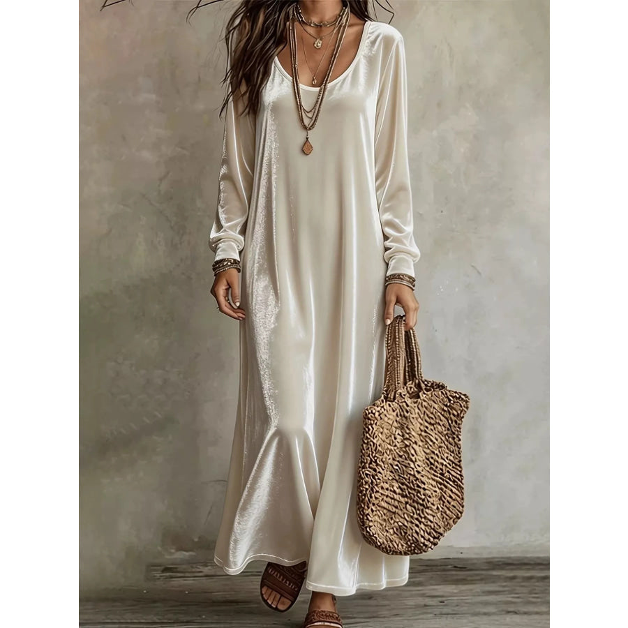 Velvet Long-Sleeve Maxi Dress Apricot / S Apparel and Accessories