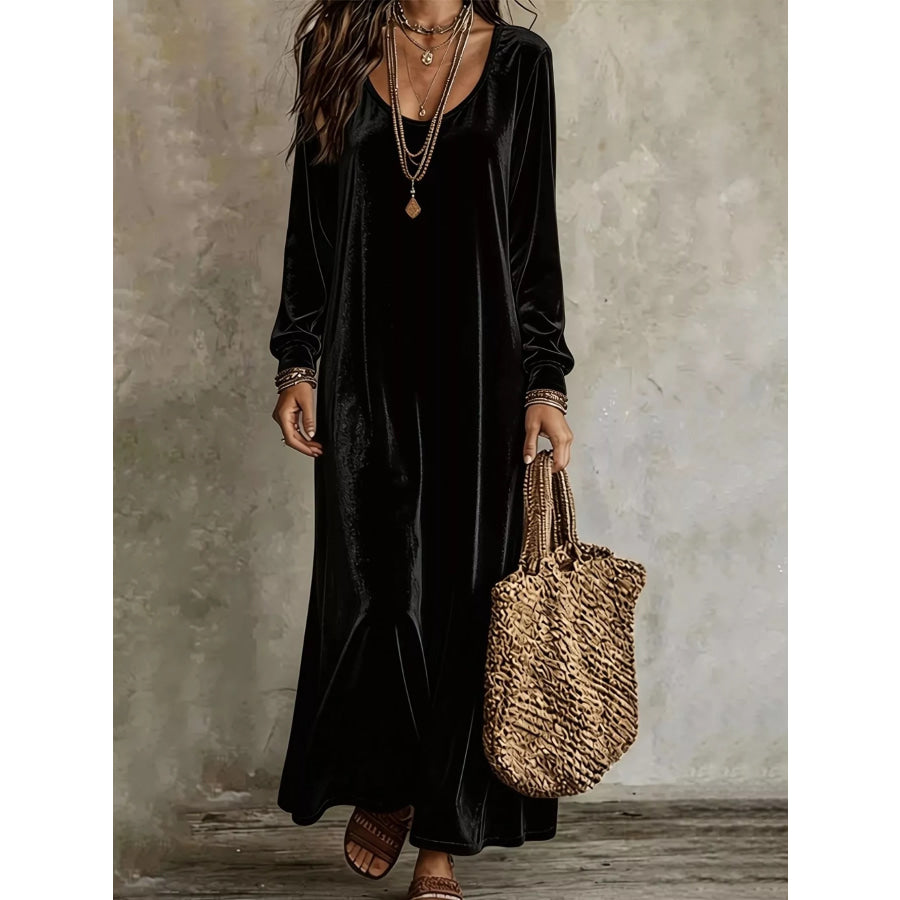 Velvet Long-Sleeve Maxi Dress Black / S Apparel and Accessories
