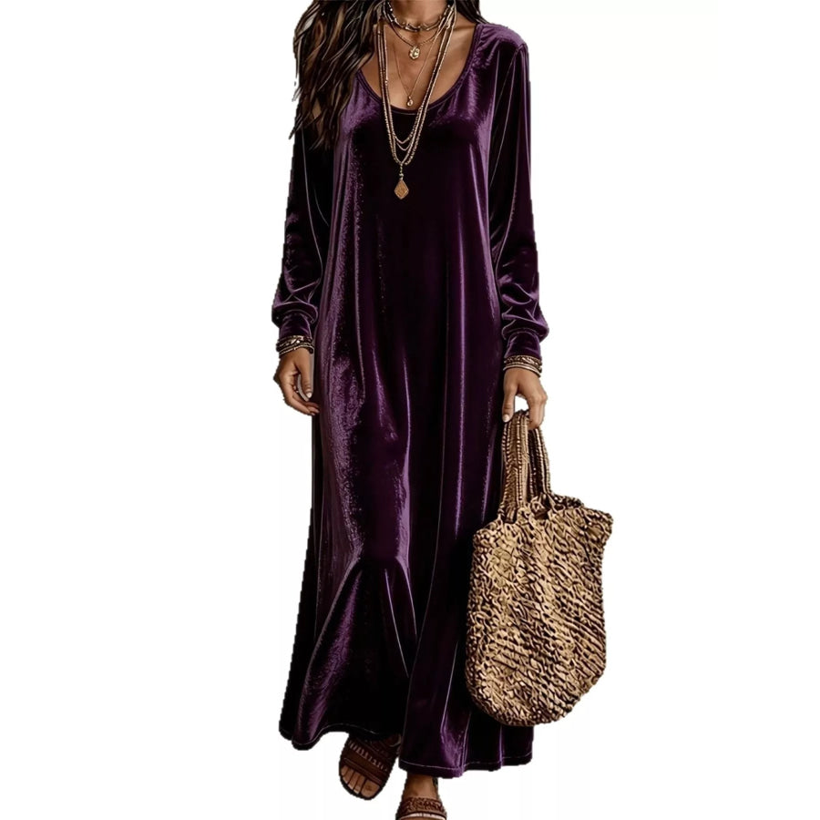 Velvet Long-Sleeve Maxi Dress Purple / S Apparel and Accessories