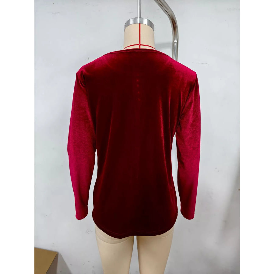 Velvet Long Sleeve Ruched Top Apparel and Accessories