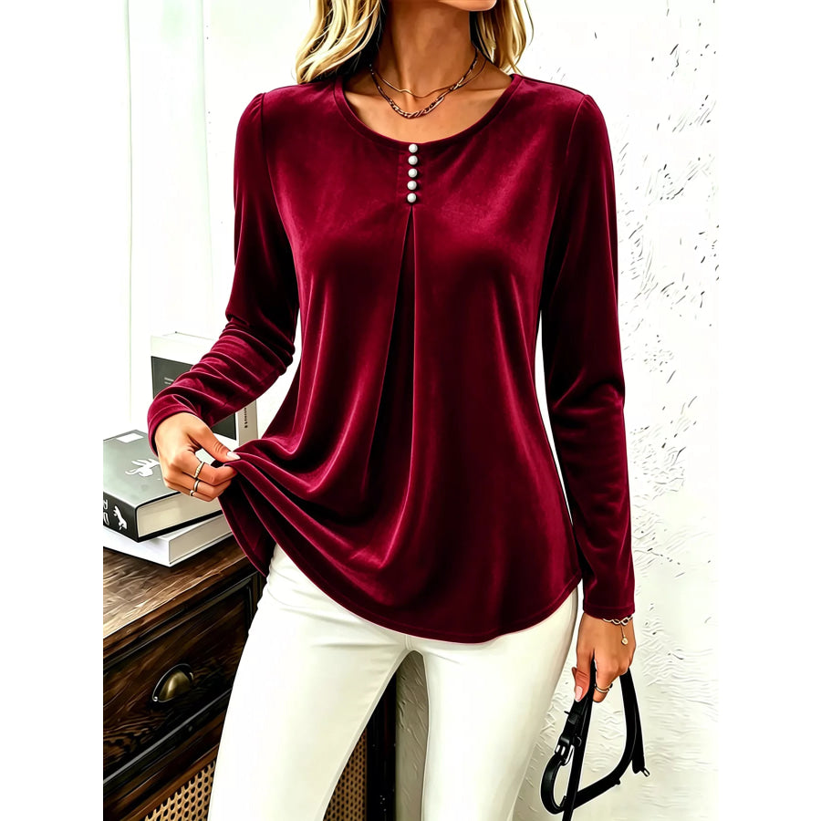 Velvet Long Sleeve Ruched Top Apparel and Accessories