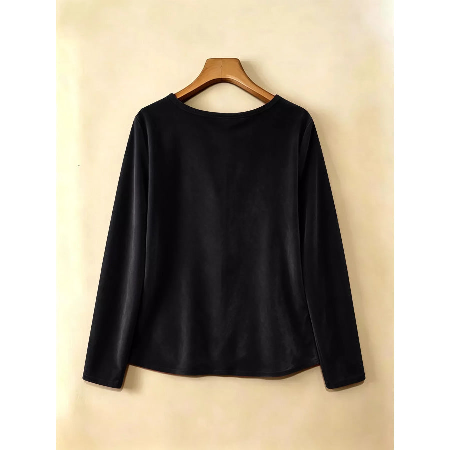 Velvet Long Sleeve Ruched Top Apparel and Accessories