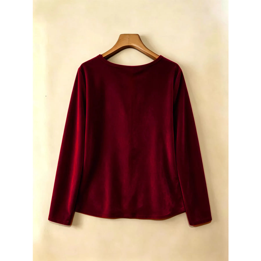 Velvet Long Sleeve Ruched Top Apparel and Accessories