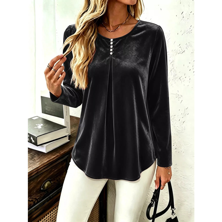 Velvet Long Sleeve Ruched Top Apparel and Accessories