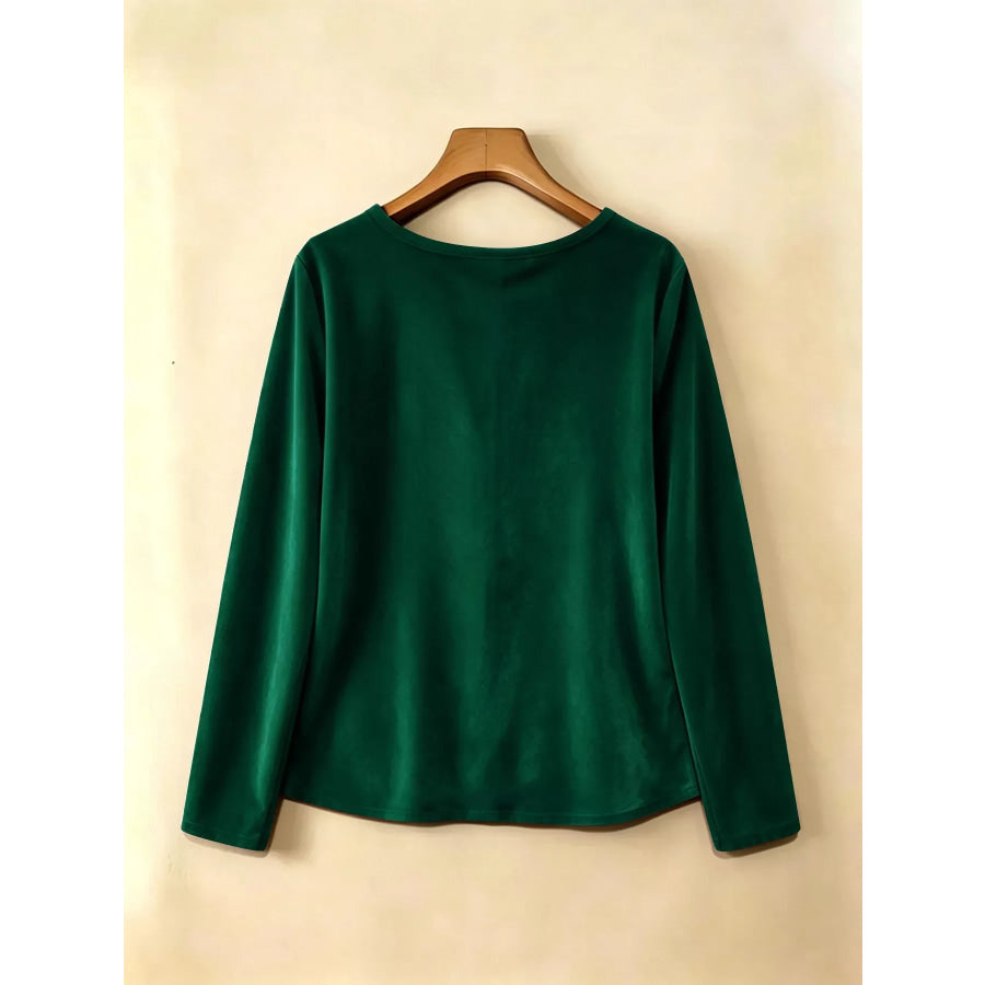 Velvet Long Sleeve Ruched Top Apparel and Accessories