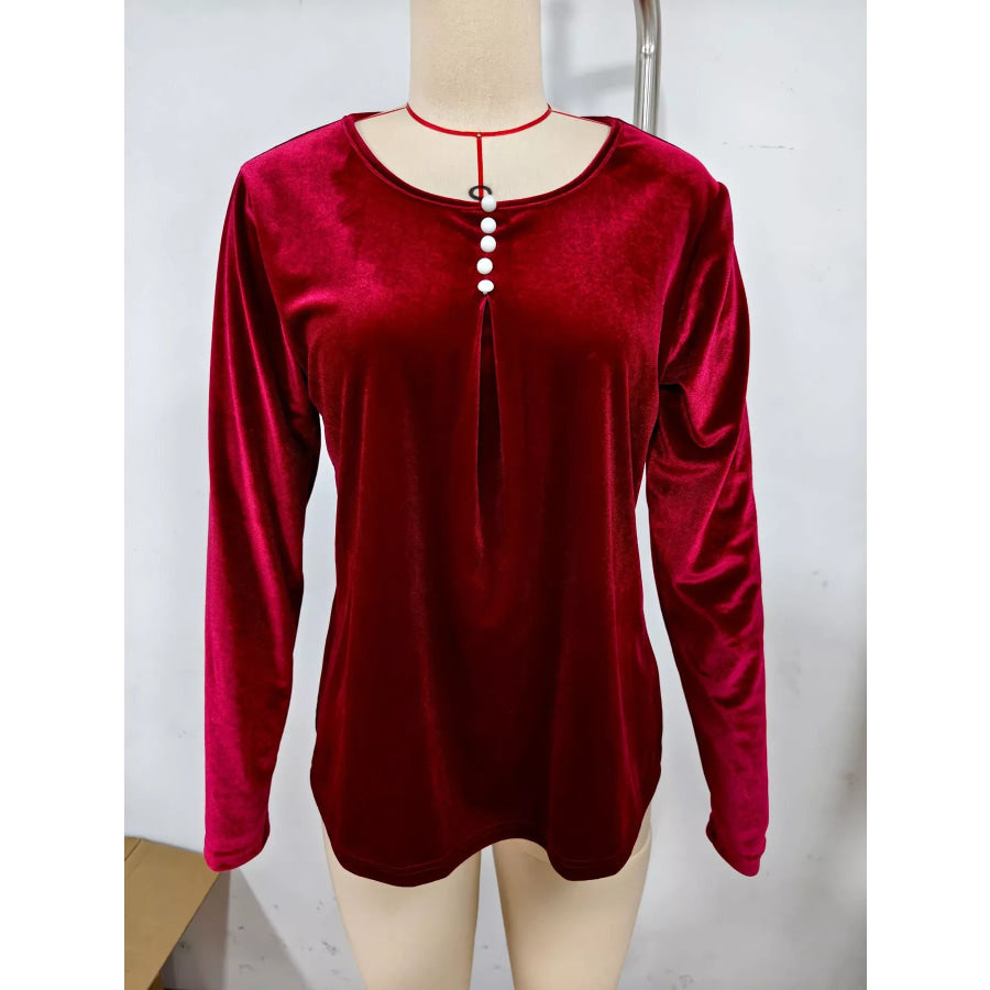 Velvet Long Sleeve Ruched Top Apparel and Accessories