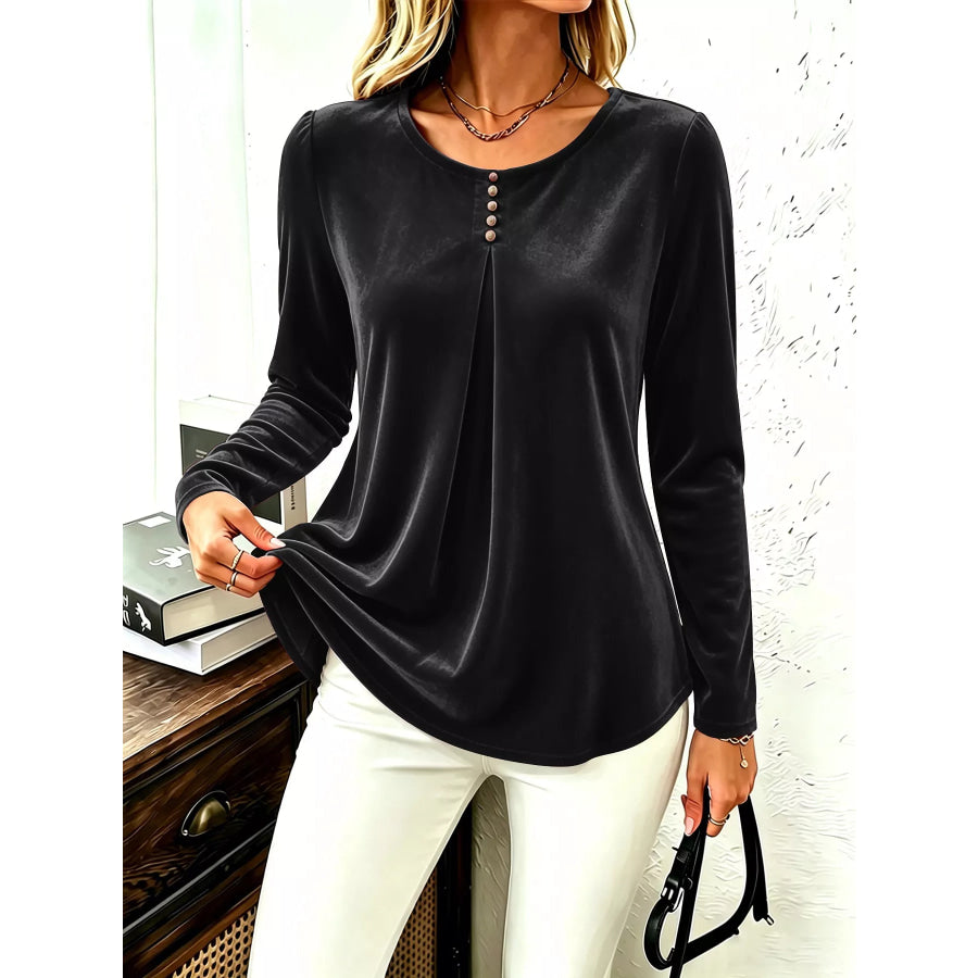 Velvet Long Sleeve Ruched Top Apparel and Accessories