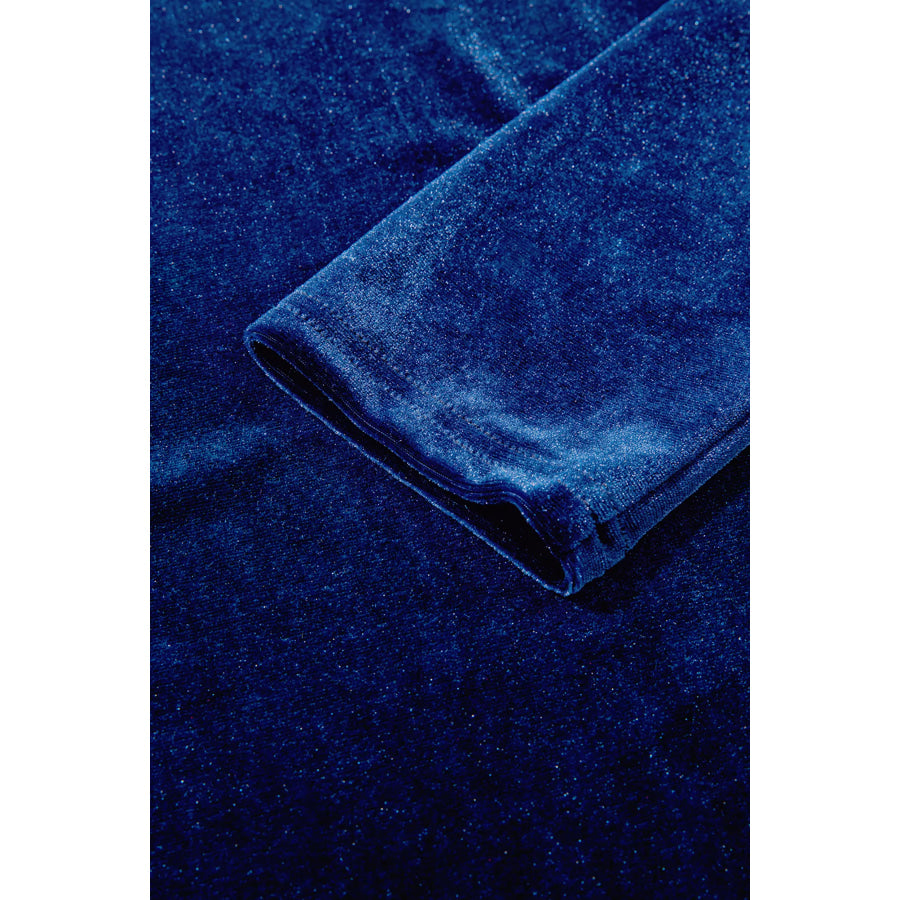 Velvet Long Sleeve Sheer Neck Patchwork Casual Top Apparel and Accessories