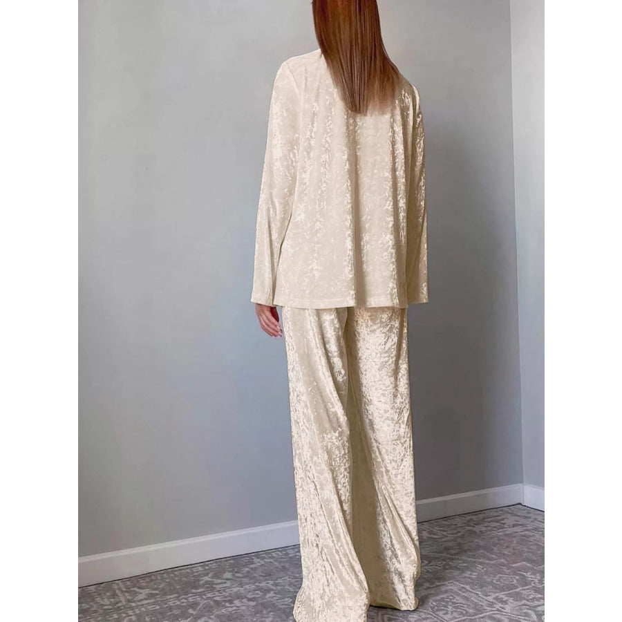 Velvet Long Sleeve Top and Pants Lounge Set Beige / S Apparel and Accessories