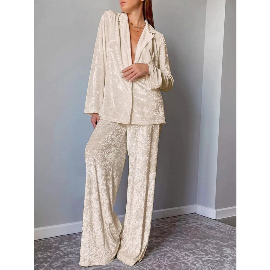 Velvet Long Sleeve Top and Pants Lounge Set Beige / S Apparel and Accessories