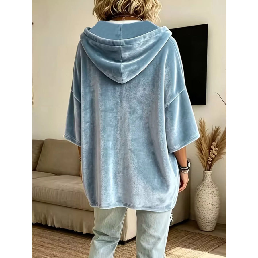 Velvet Loose Fit Hoodie with Drawstring Apparel and Accessories
