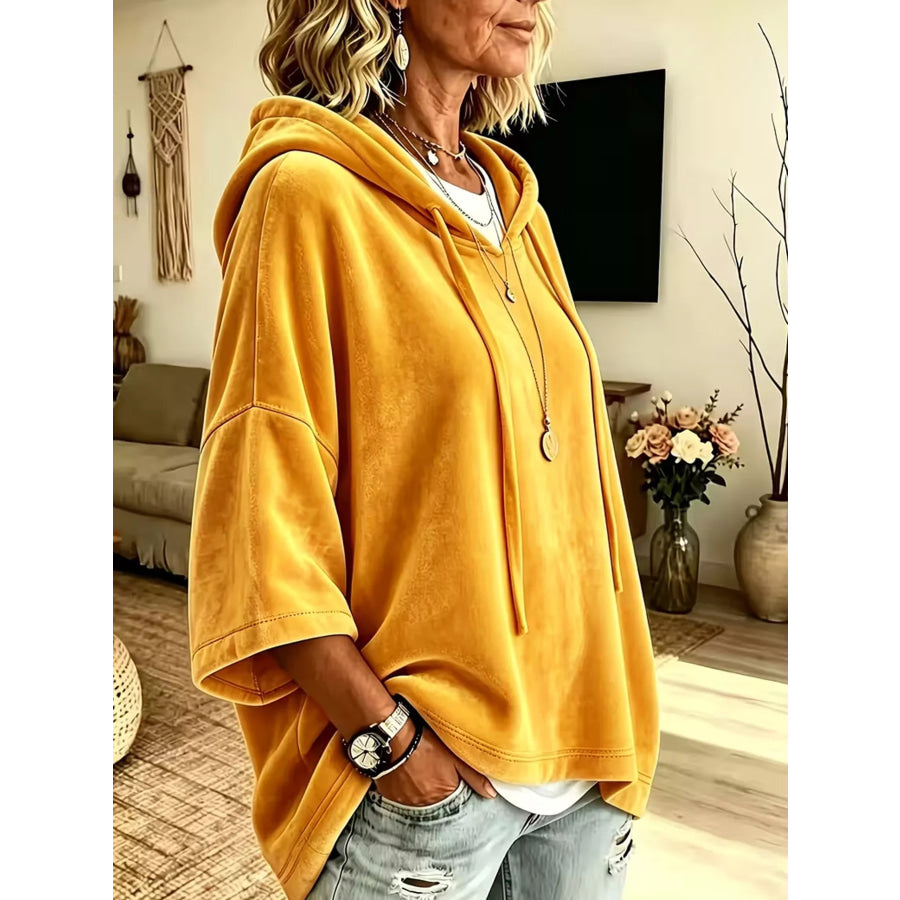 Velvet Loose Fit Hoodie with Drawstring Apparel and Accessories